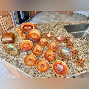 Vintage Marigold 42 piece Carnival Glass Set